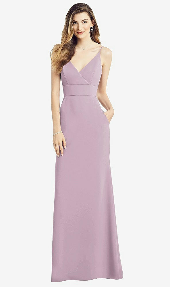 Front View - Suede Rose V-Back Spaghetti Strap Maxi Dress with Pockets