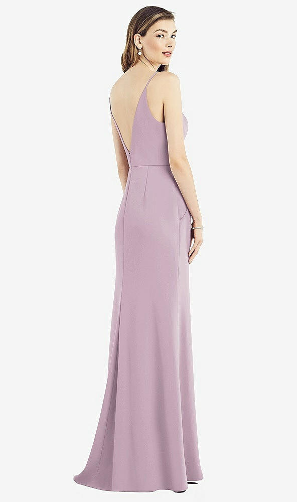 Back View - Suede Rose V-Back Spaghetti Strap Maxi Dress with Pockets