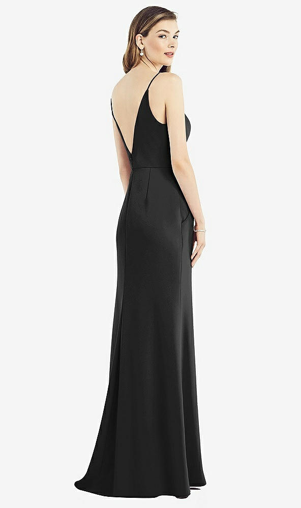 Back View - Black V-Back Spaghetti Strap Maxi Dress with Pockets