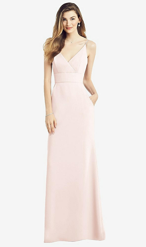 Front View - Blush V-Back Spaghetti Strap Maxi Dress with Pockets