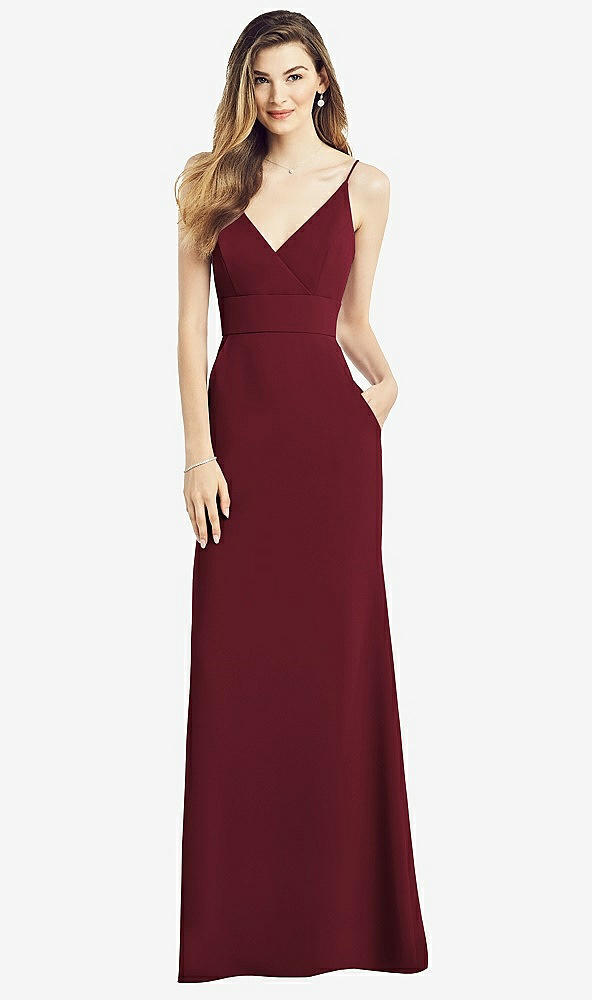 Front View - Cabernet V-Back Spaghetti Strap Maxi Dress with Pockets
