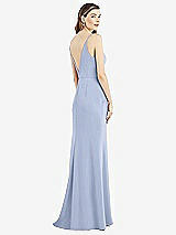 Rear View Thumbnail - Sky Blue V-Back Spaghetti Strap Maxi Dress with Pockets