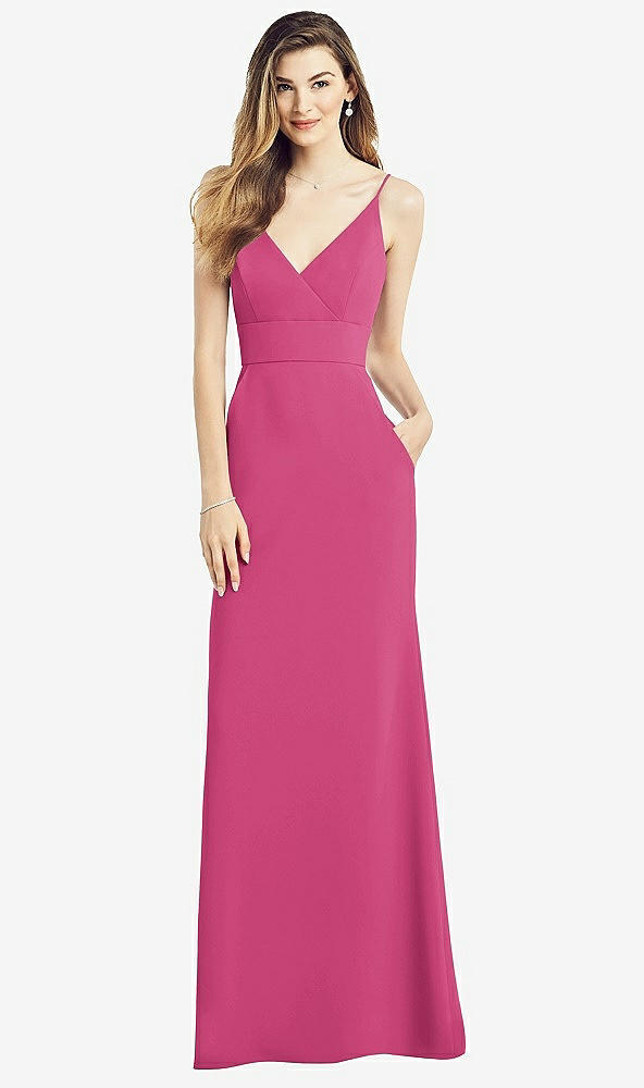 Front View - Tea Rose V-Back Spaghetti Strap Maxi Dress with Pockets