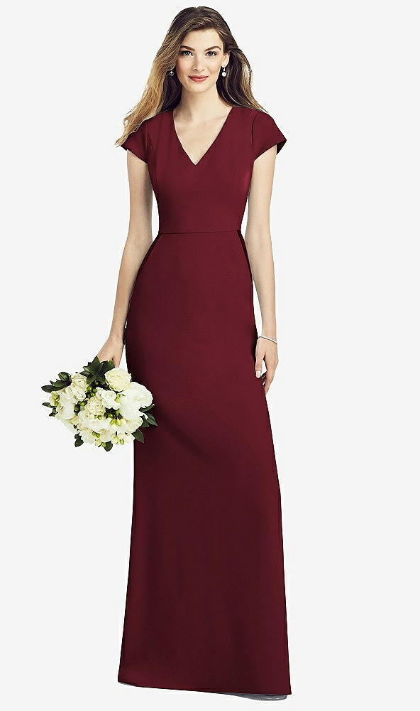 Front View - Cabernet Cap Sleeve A-line Crepe Gown with Pockets