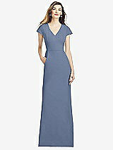 Alt View 1 Thumbnail - Larkspur Blue Cap Sleeve A-line Crepe Gown with Pockets
