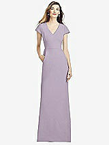 Alt View 1 Thumbnail - Lilac Haze Cap Sleeve A-line Crepe Gown with Pockets