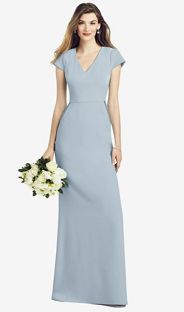 Front View - Mist Cap Sleeve A-line Crepe Gown with Pockets