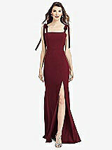 Front View Thumbnail - Cabernet Flat Tie-Shoulder Crepe Trumpet Gown with Front Slit