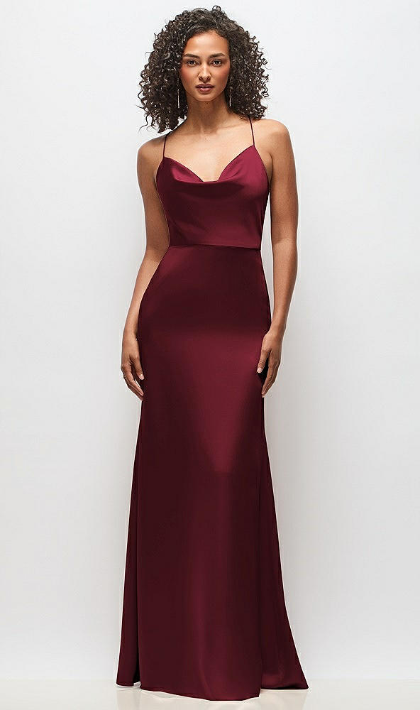 Front View - Cabernet Cowl-Neck Criss Cross Back Slip Dress