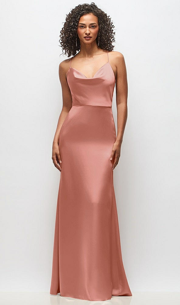 Front View - Desert Rose Cowl-Neck Criss Cross Back Slip Dress