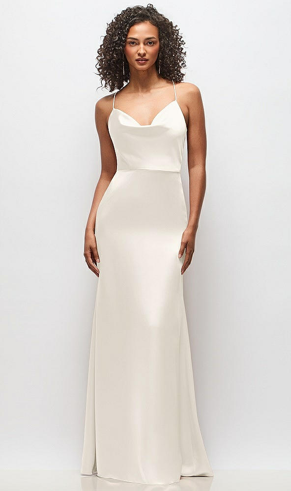 Front View - Ivory Cowl-Neck Criss Cross Back Slip Dress