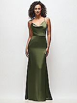 Front View Thumbnail - Olive Green Cowl-Neck Criss Cross Back Slip Dress