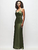 Side View Thumbnail - Olive Green Cowl-Neck Criss Cross Back Slip Dress