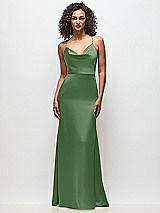 Front View Thumbnail - Vineyard Green Cowl-Neck Criss Cross Back Slip Dress