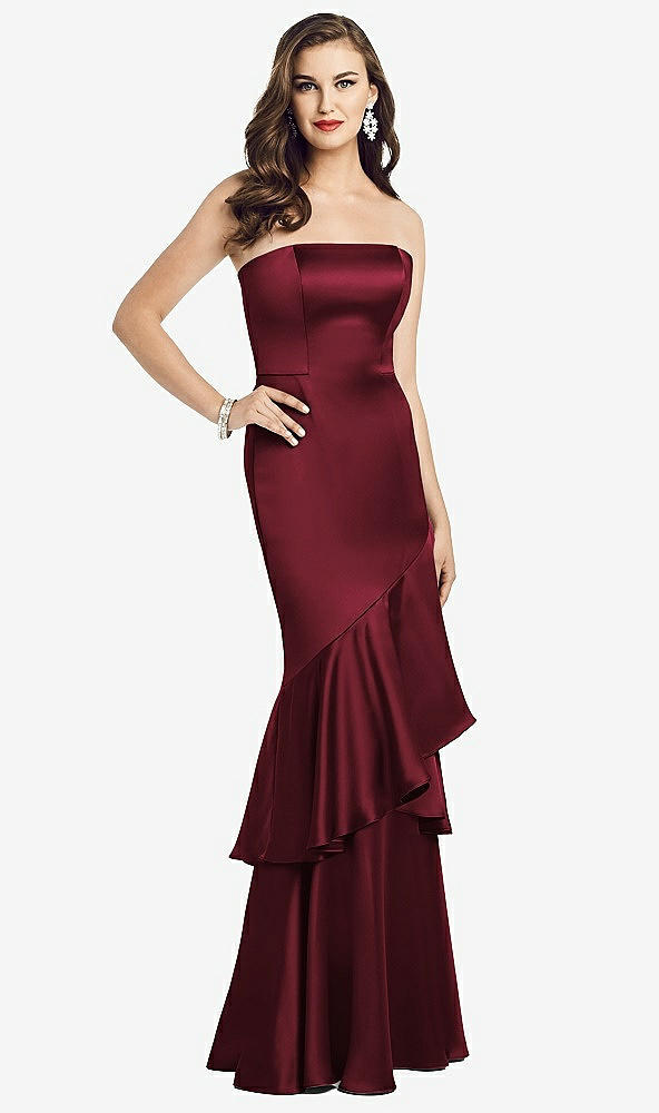 Front View - Cabernet Strapless Tiered Ruffle Trumpet Gown