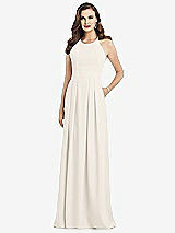 Front View Thumbnail - Ivory Criss Cross Back Crepe Halter Dress with Pockets
