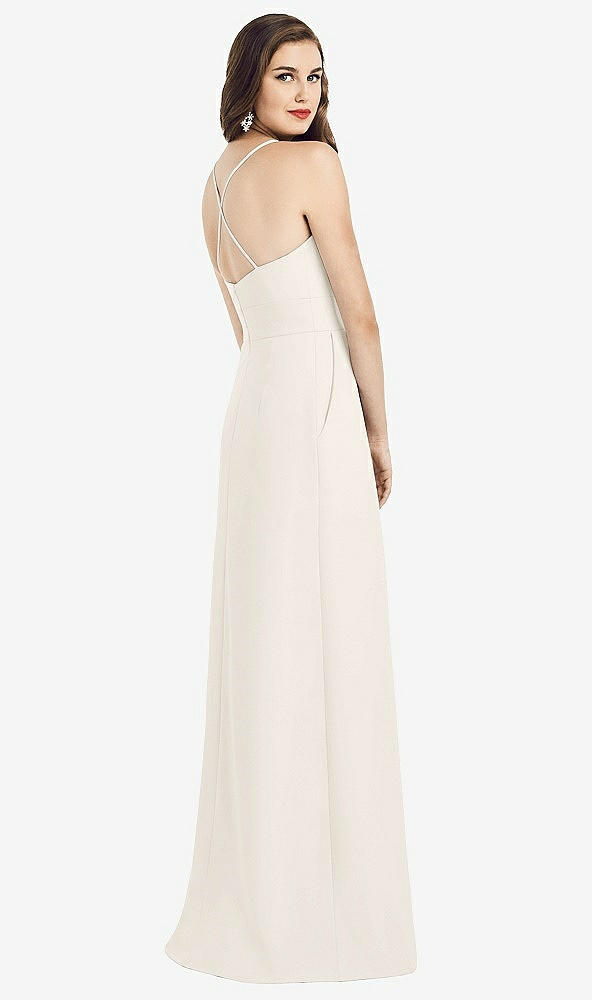 Back View - Ivory Criss Cross Back Crepe Halter Dress with Pockets