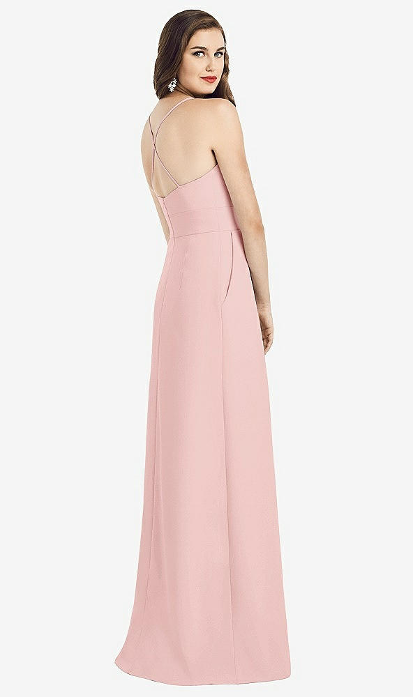 Back View - Rose Criss Cross Back Crepe Halter Dress with Pockets