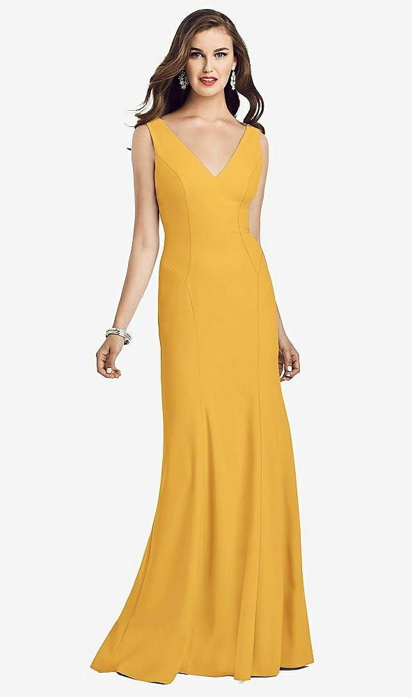 Front View - NYC Yellow Sleeveless Seamed Bodice Trumpet Gown