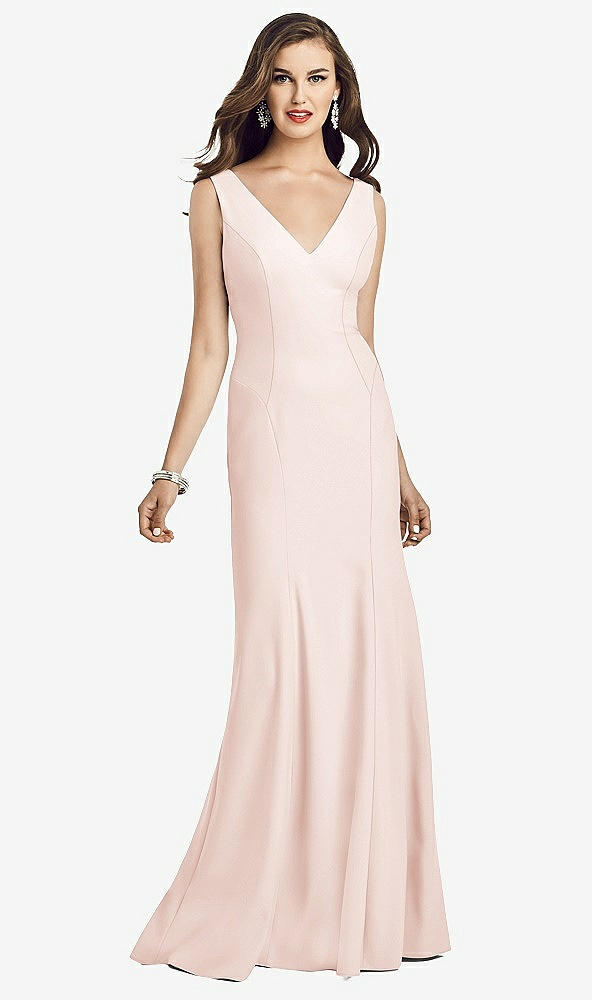 Front View - Blush Sleeveless Seamed Bodice Trumpet Gown