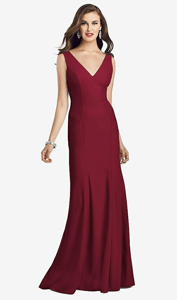 Front View - Burgundy Sleeveless Seamed Bodice Trumpet Gown