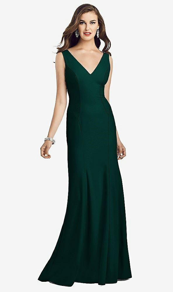 Front View - Evergreen Sleeveless Seamed Bodice Trumpet Gown