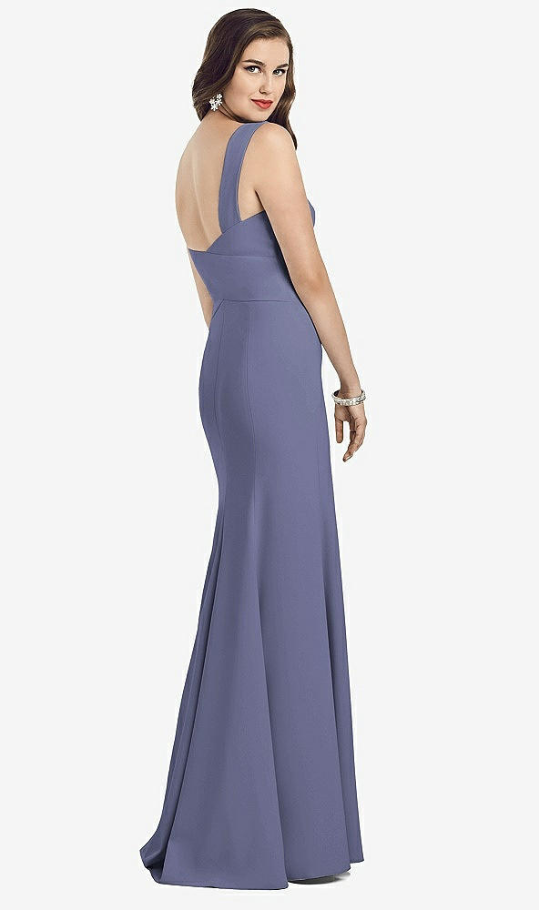 Back View - French Blue Sleeveless Seamed Bodice Trumpet Gown