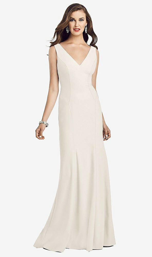 Front View - Ivory Sleeveless Seamed Bodice Trumpet Gown