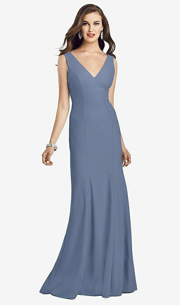 Front View - Larkspur Blue Sleeveless Seamed Bodice Trumpet Gown