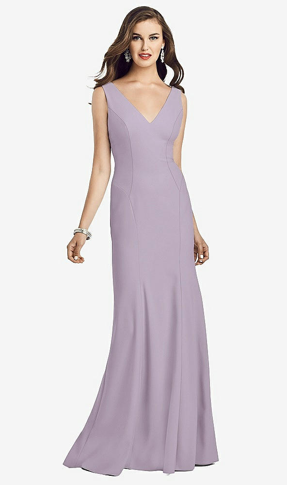 Front View - Lilac Haze Sleeveless Seamed Bodice Trumpet Gown
