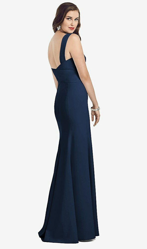 Back View - Midnight Navy Sleeveless Seamed Bodice Trumpet Gown
