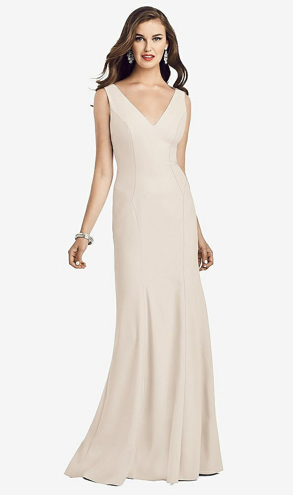 Front View - Oat Sleeveless Seamed Bodice Trumpet Gown