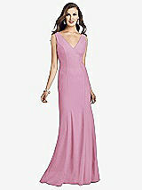 Front View Thumbnail - Powder Pink Sleeveless Seamed Bodice Trumpet Gown