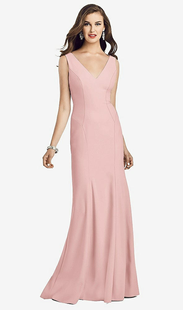 Front View - Rose Sleeveless Seamed Bodice Trumpet Gown