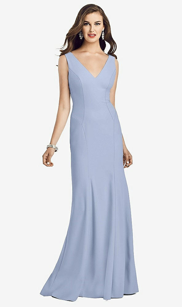 Front View - Sky Blue Sleeveless Seamed Bodice Trumpet Gown