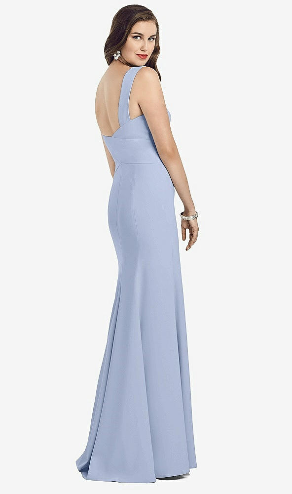 Back View - Sky Blue Sleeveless Seamed Bodice Trumpet Gown