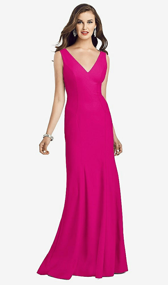 Front View - Think Pink Sleeveless Seamed Bodice Trumpet Gown
