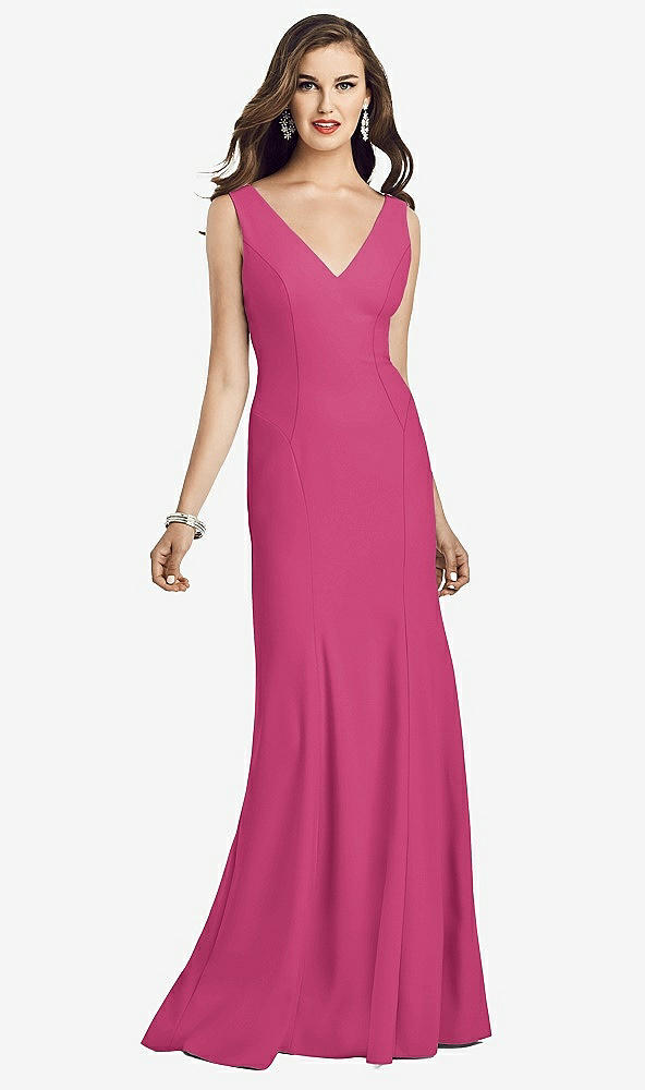 Front View - Tea Rose Sleeveless Seamed Bodice Trumpet Gown