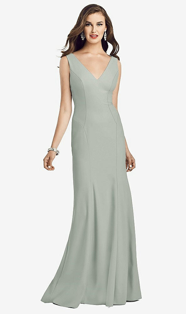 Front View - Willow Green Sleeveless Seamed Bodice Trumpet Gown
