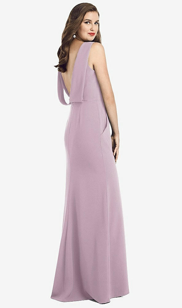 Front View - Suede Rose Draped Backless Crepe Dress with Pockets