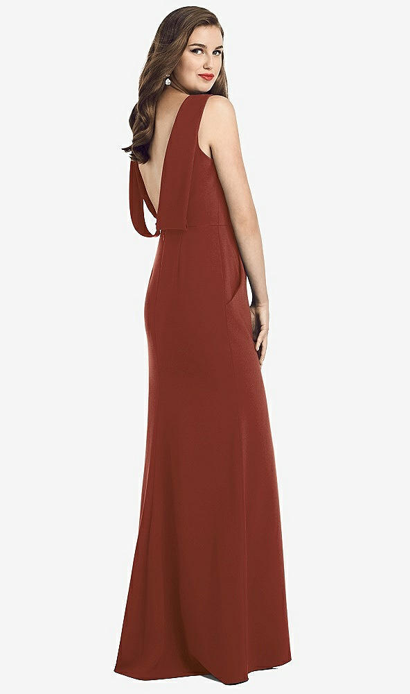 Front View - Auburn Moon Draped Backless Crepe Dress with Pockets