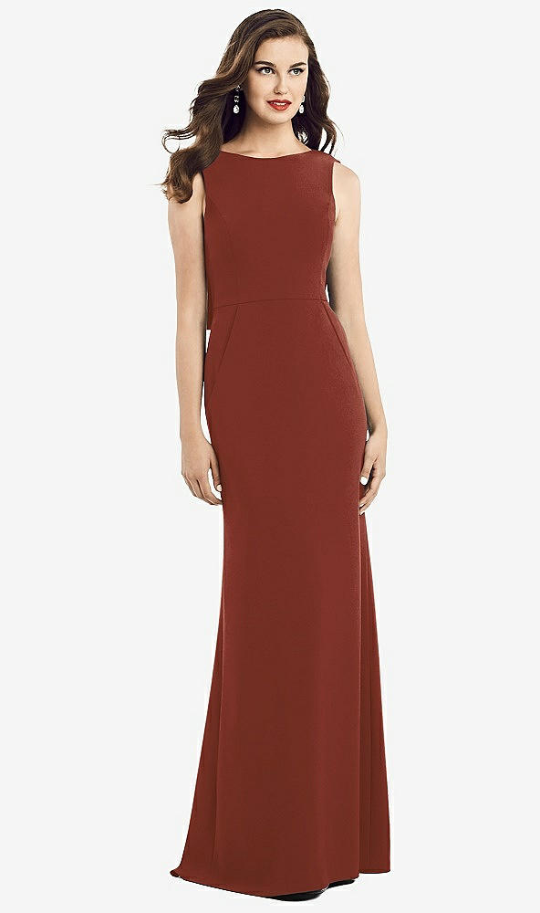 Back View - Auburn Moon Draped Backless Crepe Dress with Pockets