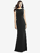 Rear View Thumbnail - Black Draped Backless Crepe Dress with Pockets