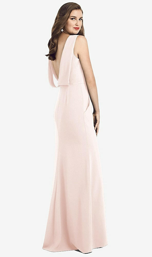 Front View - Blush Draped Backless Crepe Dress with Pockets