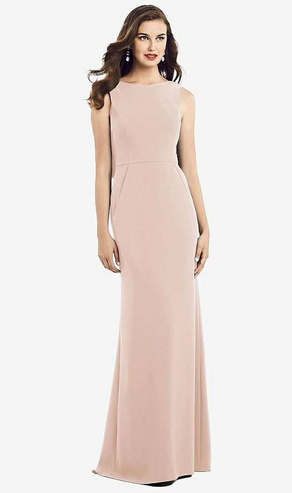 Back View - Cameo Draped Backless Crepe Dress with Pockets