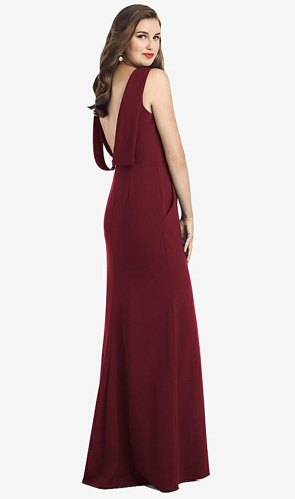 Front View - Cabernet Draped Backless Crepe Dress with Pockets