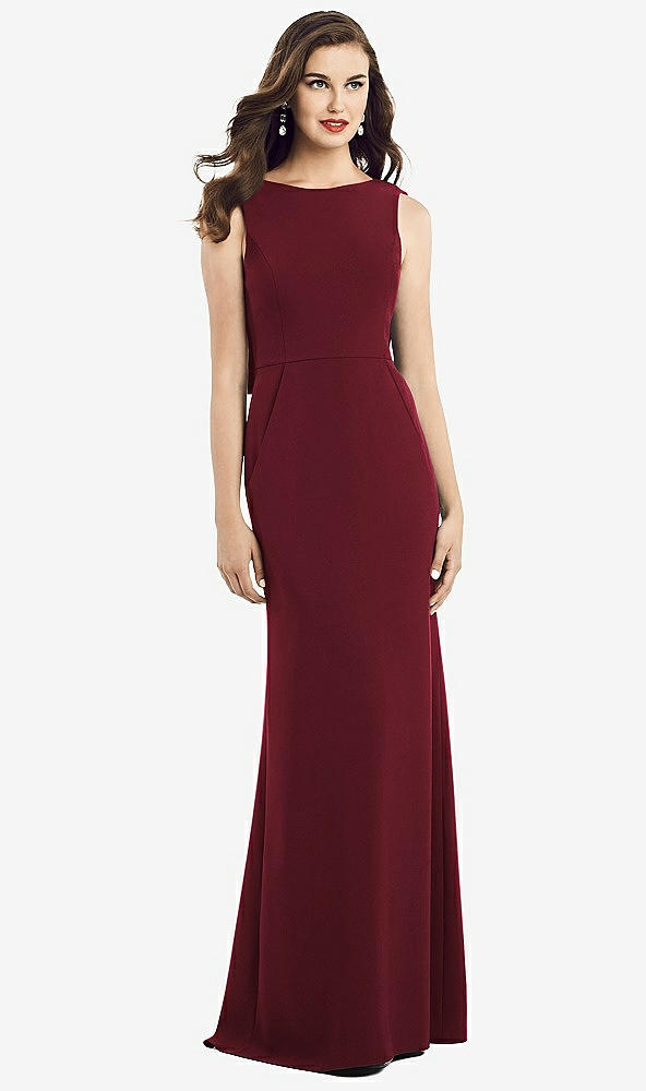 Back View - Cabernet Draped Backless Crepe Dress with Pockets