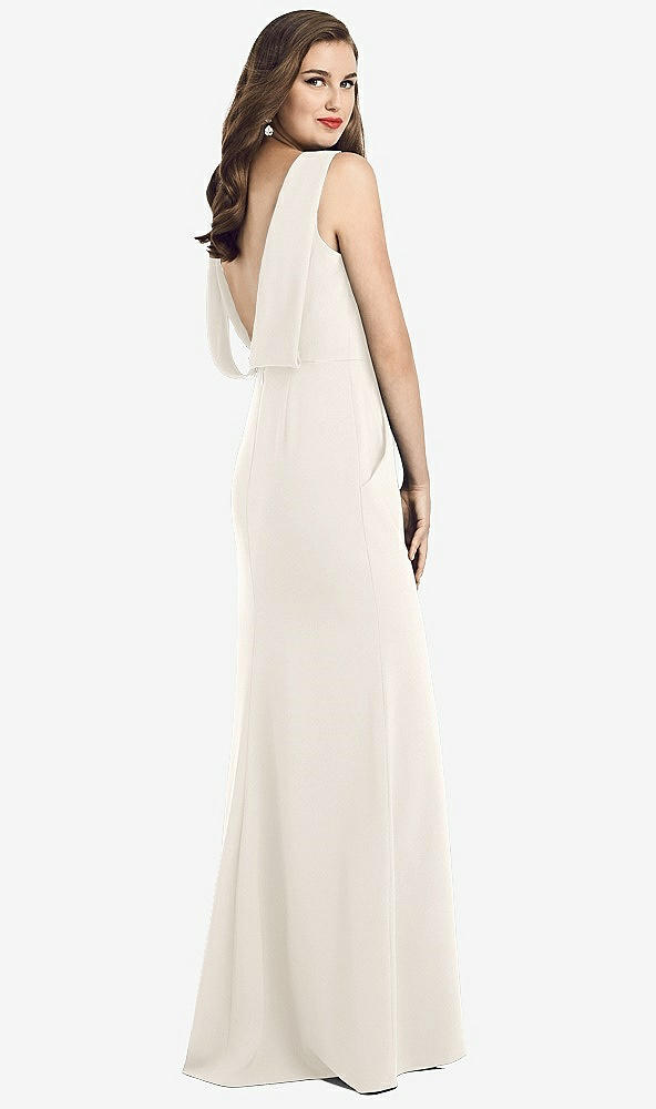 Front View - Ivory Draped Backless Crepe Dress with Pockets