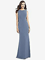Rear View Thumbnail - Larkspur Blue Draped Backless Crepe Dress with Pockets