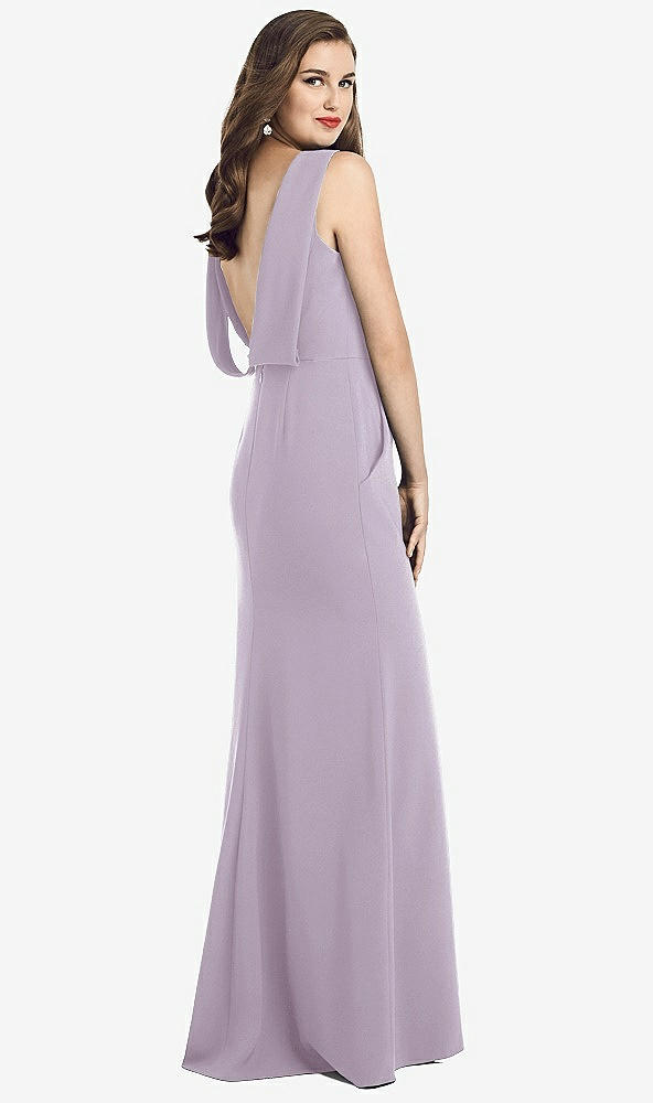 Front View - Lilac Haze Draped Backless Crepe Dress with Pockets